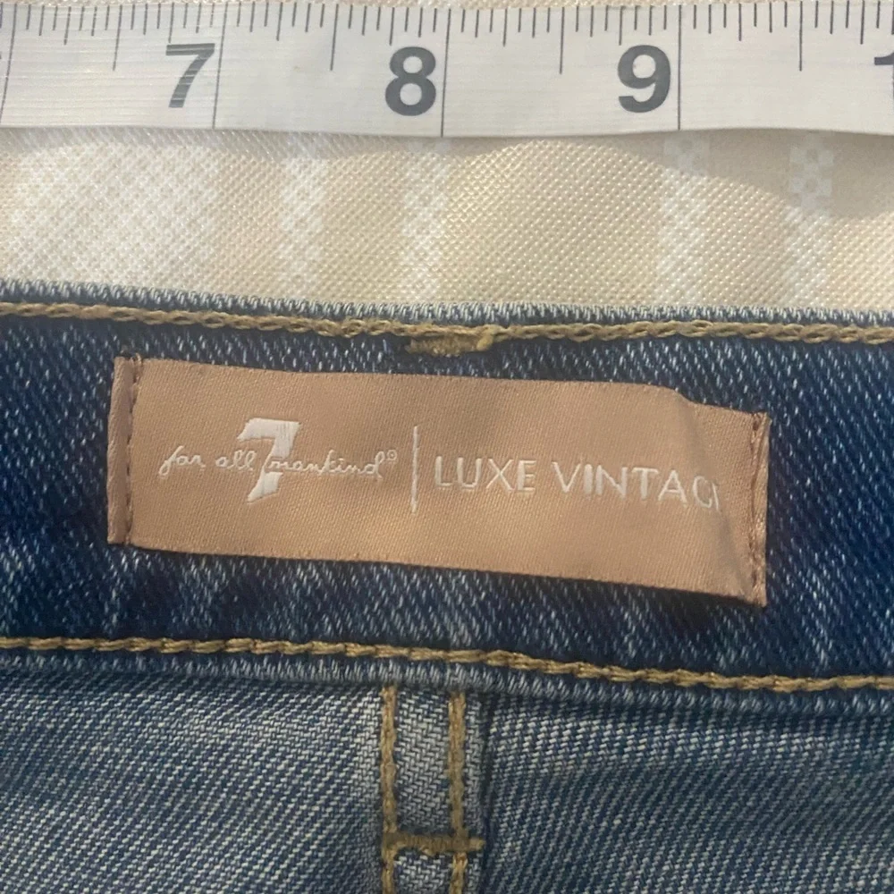 7 For All Mankind denim mini skirt with frayed hem blue size 30 - Picture 2 of 7